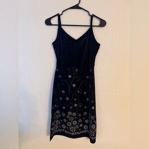 Vintage Dark Navy Blue Velvet Slip Spaghetti Dress XS
